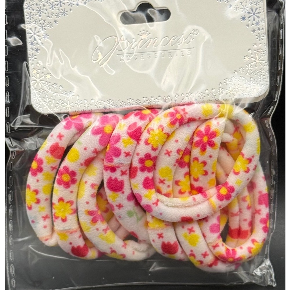 Princess Accessories Floral Plush Hair Ties 6 Pack Pink Yellow White Flower NEW